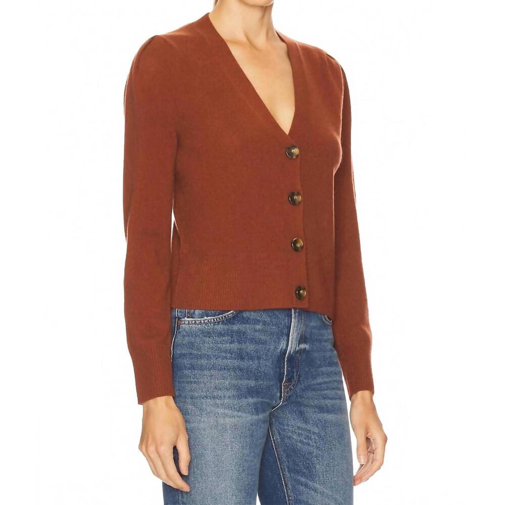 NEW VERONICA BEARD solene cashmere cardigan in orange brandy - Picture 4 of 5